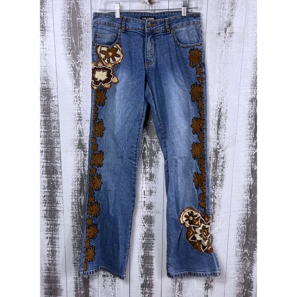 Basil & Maude Embroidered Studded Jeans Womens 16 Bootcut Western Denim